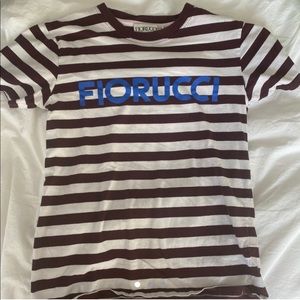 Fiorucci stripped maroon and blue logo tee shirt